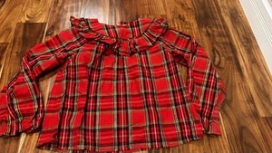 CREWCUTS GIRLS TOP BLOUSE HOLIDAY CHRISTMAS SIZE LARGE RED PLAID EEUC - Picture 1 of 5