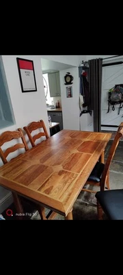 Stokers Solid Wood Dining Table & 6 Leather Chairs - Image 1 of 4