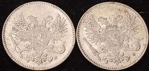Finland **1917 Imperial Russia Mint-Last Year** 50 Pennia km#2.2 - 2 Silver Coin - Picture 1 of 2