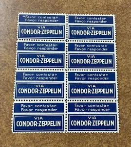 1930's CONDOR ZEPPELIN AIR MAIL ETIQUETTE LABEL block of 8 stamps - Picture 1 of 4