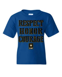 United States Army Youth T-Shirt Respect Honor Courage U. S. Military Kids Tee - Picture 1 of 7