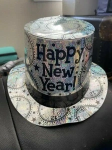 Amscan Happy New Year Silver Clock Prismatic Foil Top Hat New!!! - Picture 1 of 3