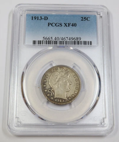 1913 D PCGS XF40 | Barber Quarter - 25c US Coin #42329A Cover
