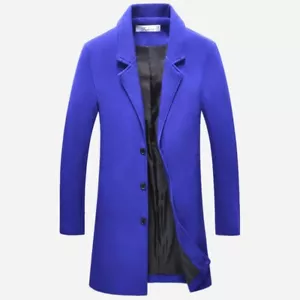 Mens Woolen Jacket Slim Fit Single Breasted Trench Coat Outwear Mid Length New B - Picture 1 of 18