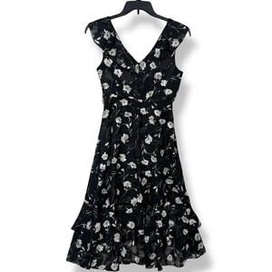 Womens Floral Burnout Midi Dress Size Small Ruffles Dark Fairy Romance Coquette - Picture 1 of 17