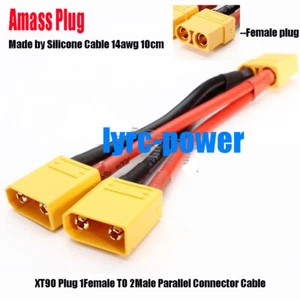 Amass XT90 Plug 1Female to 2Male Parallel Connector 14AWG Wire Y Cable for Drone - Picture 1 of 4