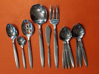 15pc UNF83 Stainless Steel Japan 7 Soup Serving & Table Spoons Fork Leaf - Image 1 of 4