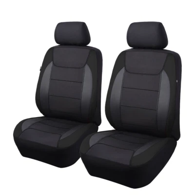 Universal 2 Front Car Seat Covers Carbon Fiber Fit Armrest Black For Trucks Auto - Image 1 of 4