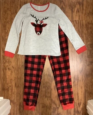 Nuevo con etiquetas Conjunto de Pijama Dream Life Niñas Rojo Cuadros Reno Pantalones Difusos Medianos Navidad Foto 1 de 4