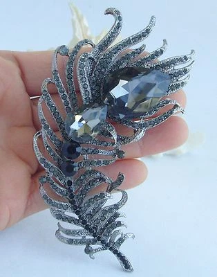 Pingente de broche de penas de pavão cristal austríaco elegante 4,33 pol. 05038C5 - Imagem 1 de 4