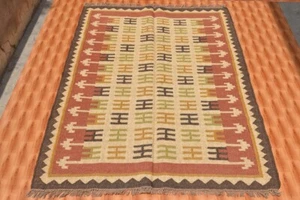 Village Traditional Art Handmade jute Kilim 4x6 Dhurrie Jute Gold Color Rugs - Picture 1 of 6