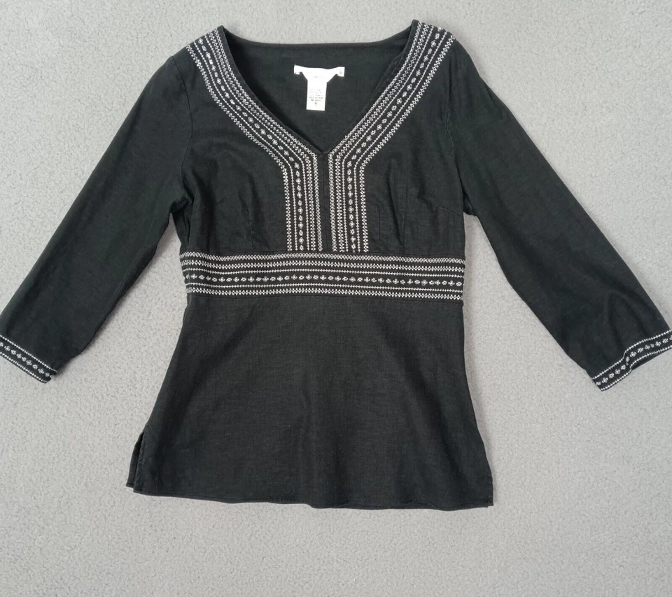 Top bordado vintage Geoffrey Beene deportivo elástico manga 3/4 mezcla de lino talla 10 Foto 1 de 4