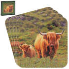 Country Highland Cow & Calf Set of 4 Cork Coasters