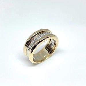 Alliance bicolore en or 18 carats et diamants , taille 56 ajustable gratuitement - Picture 1 of 14