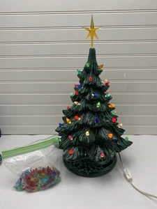 "Árbol de Navidad de cerámica vintage de 15"" con base de caja de música luz y música funciona LEER - Imagen 1 de 24