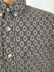 Vintage 90s Geometric Shirt Men XL Button Up Medallion Paisley Cotton Ivy Club - Picture 1 of 19
