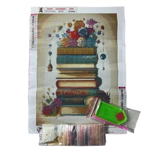 Diamond Painting Kit A7772 Books and Flowers Design With Tools and Beads DYI - Picture 1 of 6