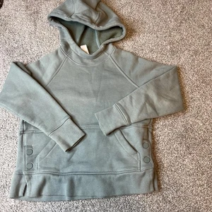 Athleta Girl Hoodie Pullover Youth XS 6 Green Fleece Lined Snap Side Pockets - Picture 1 of 14