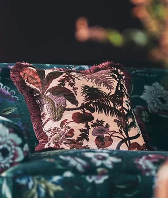 Anthropologie House of Hackney Throw Pillow Pampas Velvet Fringed Plum Pink NEW - Image 1 of 4