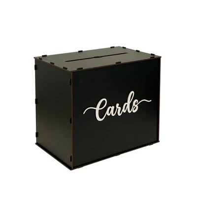 Caja de tarjetas de madera negra soporte para dinero de regalo boda fiesta de cumpleaños 12x8x10 pulgadas Foto 1 de 2