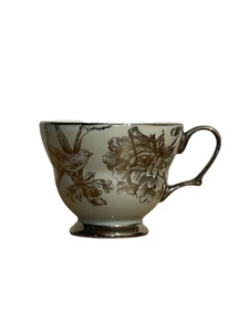 RARE 222 Fifth Porcelain Adelaide Turquoise Silver Bird Floral X/L footed cup - Picture 1 of 6