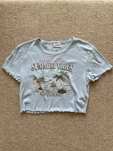 Noisy May Blue Graphic Print Crop Top Tee - M - Picture 1 of 7