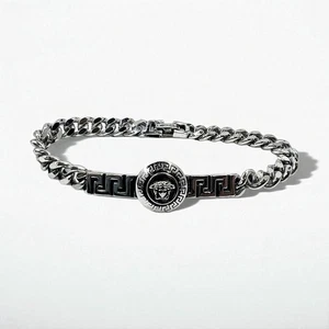 Pulsera VERSACE Medusa usada para hombre de metal plateado con caja cadena de joyería - Imagen 1 de 8