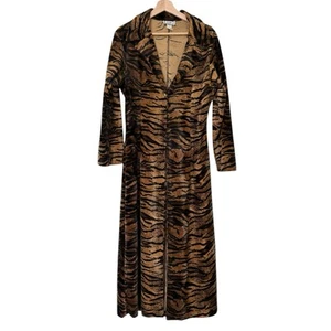Vintage Y2K Joule Tiger Animal Print Samt Staubmantel USA Large Festival lang - Bild 1 von 12
