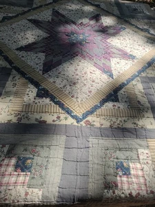 Vintage Hand Stitched Starburst Design Quilt 82 X 84 Cotton Quilted - Picture 1 of 20