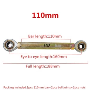 110mm/4.33In Tie Bar M10x1.5 SA Left Right Threads Steering Linkage Ball Jointer - Picture 1 of 14