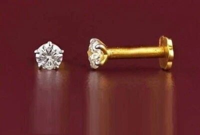 Screw Back Stud Piercing For Women 3MM Round Natural Diamond 14k Yellow Gold - Image 1 of 4