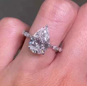 2.50CT Pear-Cut Moissanite Solitaire Engagement Ring 14k White Gold Plated - Picture 1 of 8