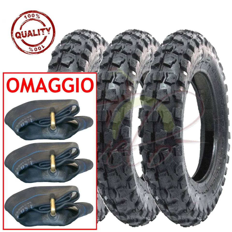 TRIS 3 CAMERE D'ARIA + PNEUMATICI CROSS 100/90-10 PIAGGIO APE 50 COPERTONI GOMME - Imagen 1 de 1