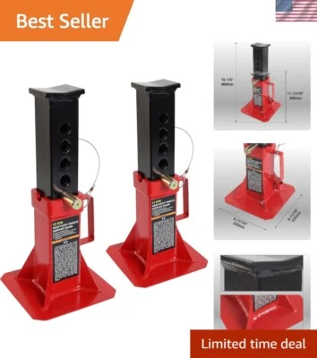 Safety Compliant 12 Ton Adjustable Jack Stand Pair - 18.13in Max Lifting Height - Image 1 of 4