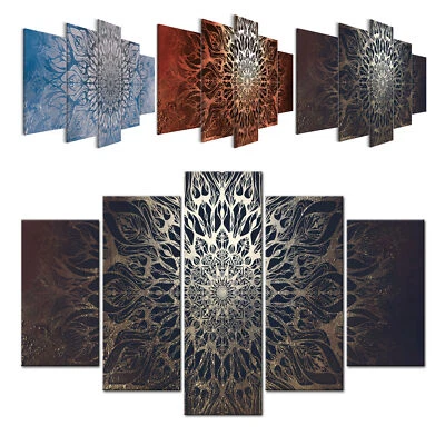 Mandala Braun Blau Ornament VLIES LEINWAND DEKO BILDER WANDBILDER XXL WOHNZIMMER - Bild 1 von 3