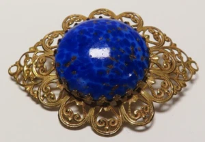 Broche prendedor firmado de colección Miriam Haskell filigrana imitación lapislázuli en forma de ojo azul - Imagen 1 de 3