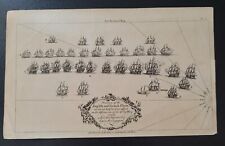 Original 1757 engraving "Position of the English & French Fleets" R. Baldwin