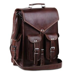 Men's Women's Vintage Brown Genuine Leather Backpack Bag Laptop Satchel Rucksack