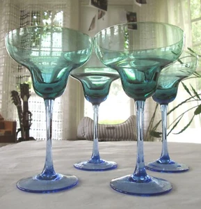 Ombre Blue Teal Margarita Glasses - Set of 4 - Picture 1 of 9
