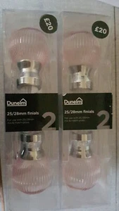 Dunelm Chome & Ribbed Pink Glass Finials 25/28mm - x 2 Pairs ( 4 In Total) - Picture 1 of 4