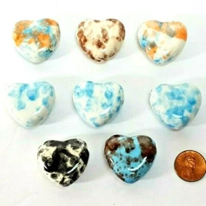 Menge 8 Keramik Herzen Perlen blau braun orange schwarz Marmor lose lr-cb4 - Bild 1 von 4
