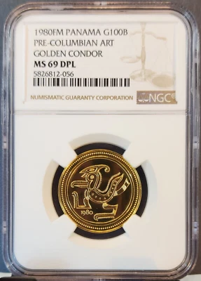 1980 ПАНАМА ЗОЛОТО 100 БАЛЬБОА ЗОЛОТОЙ CONDOR NGC MS 69 DPL ТОЛЬКО 209 ОТЧЕКАНЕНО! - Изображение 1 из 3