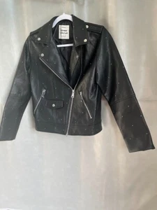 Kids Zara Girls Black Leather Jacket with Silver Embellishments Size 13/14 - Picture 1 of 5