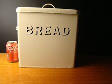 Retro Cream Metal Bread Storage Bin Tin Enamel