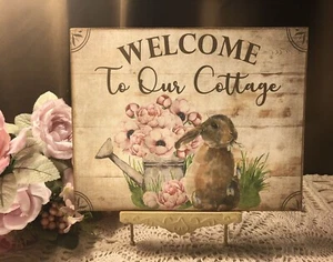 Welcome To Our Cottage, Bunny Rabbit HANDCRAFTED Plaque / Sign - Picture 1 of 4