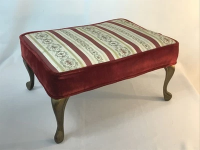 古董法国省级脚凳锦缎挂毯花卉纯色黄铜腿 — 第 1/4 张图片