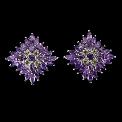 Pendientes de plata de ley 925 marquesa amatista peridoto piedras preciosas naturales joyería Foto 1 de 4