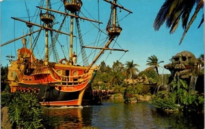 Vintage Postcard Disney Disneyland Amusement Park Anaheim CA Pirate Ship Skull - Picture 1 of 3