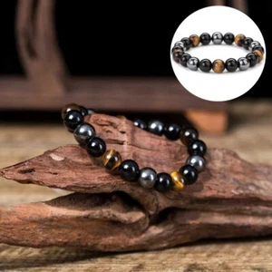 Protection Stress Relief Hematite/Obsidian/Tigers Eye Bead BRACELET | Unisex - Picture 1 of 6