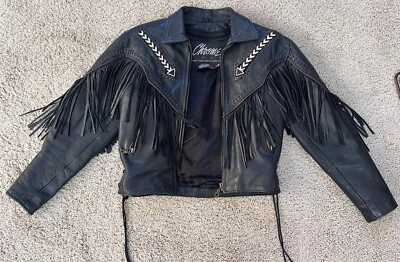 Chaqueta de cuero Chrome Gear para mujer cuentas flecos cremallera Foto 1 de 4